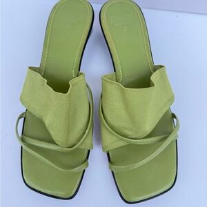 Italian Shoemakers Lime Green Wedge Sandals Square Toe Slides Size 7